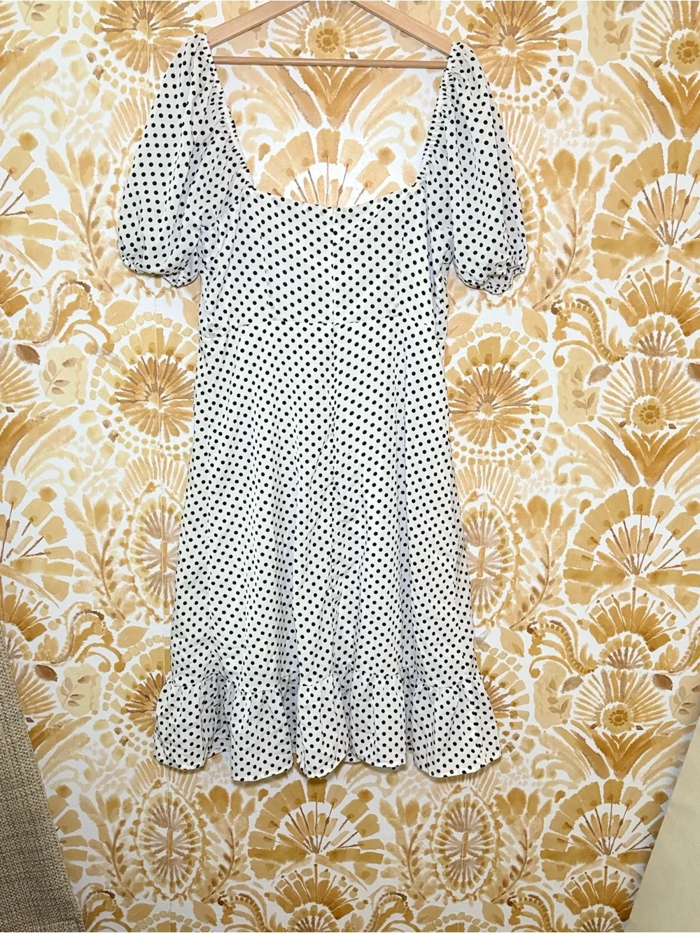 Boohoo Polka Dot Mini Dress | Puff Sleeve Babydoll Dress | French Girl Style - Picture 5 of 12